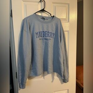 Carolina blue Mayberry NC crewneck. Size XL. Embroidered lettering.